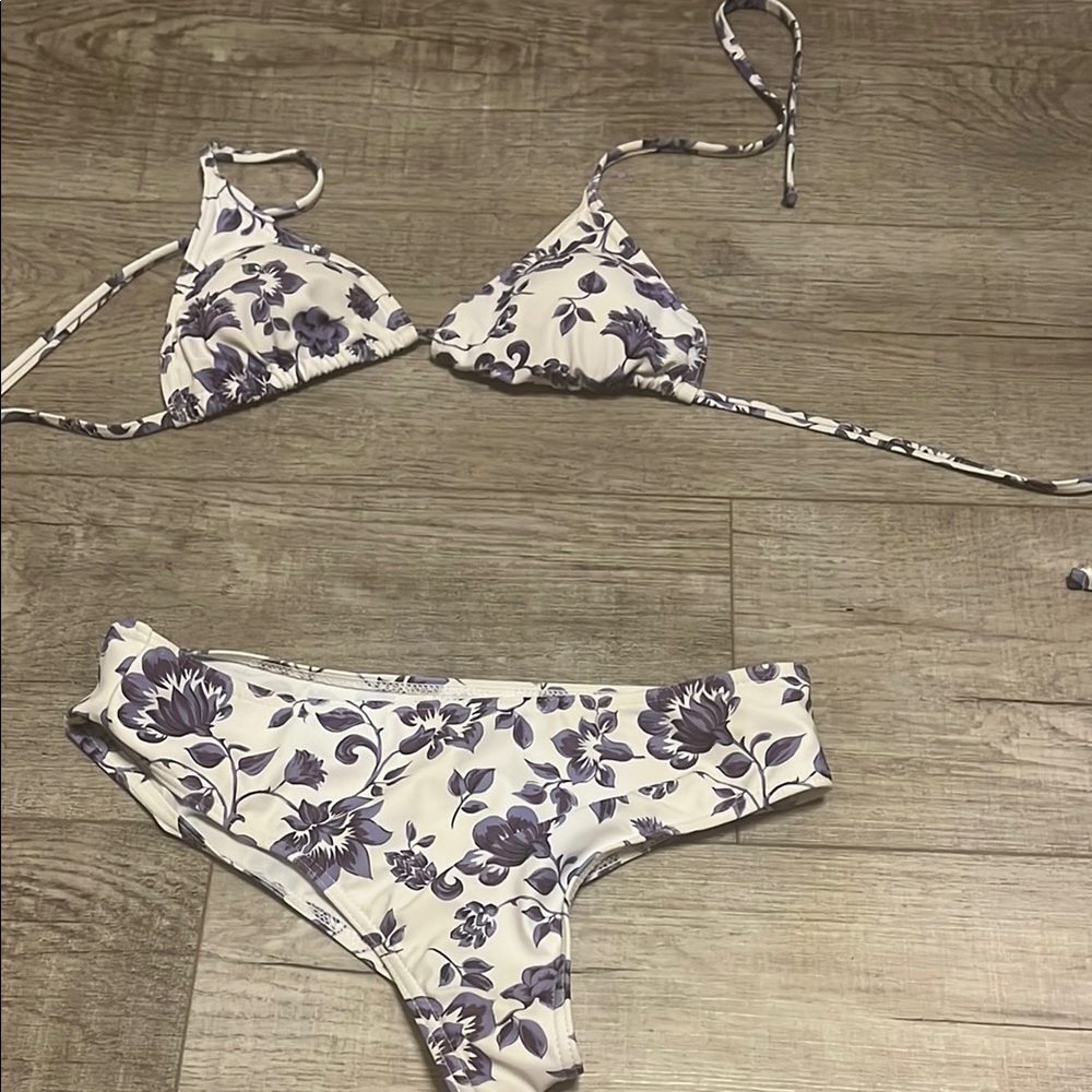 Floral Bikini Set - Purple and White